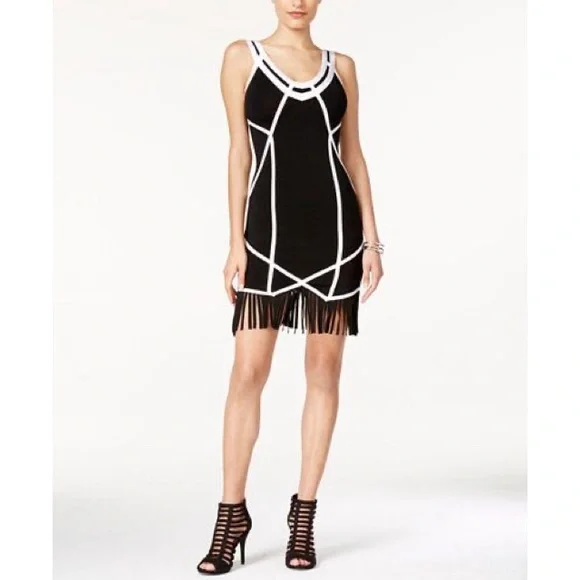 Guess Mirage Colorblock Fringe Bodycon Bandage Dress - Picture 2 of 11
